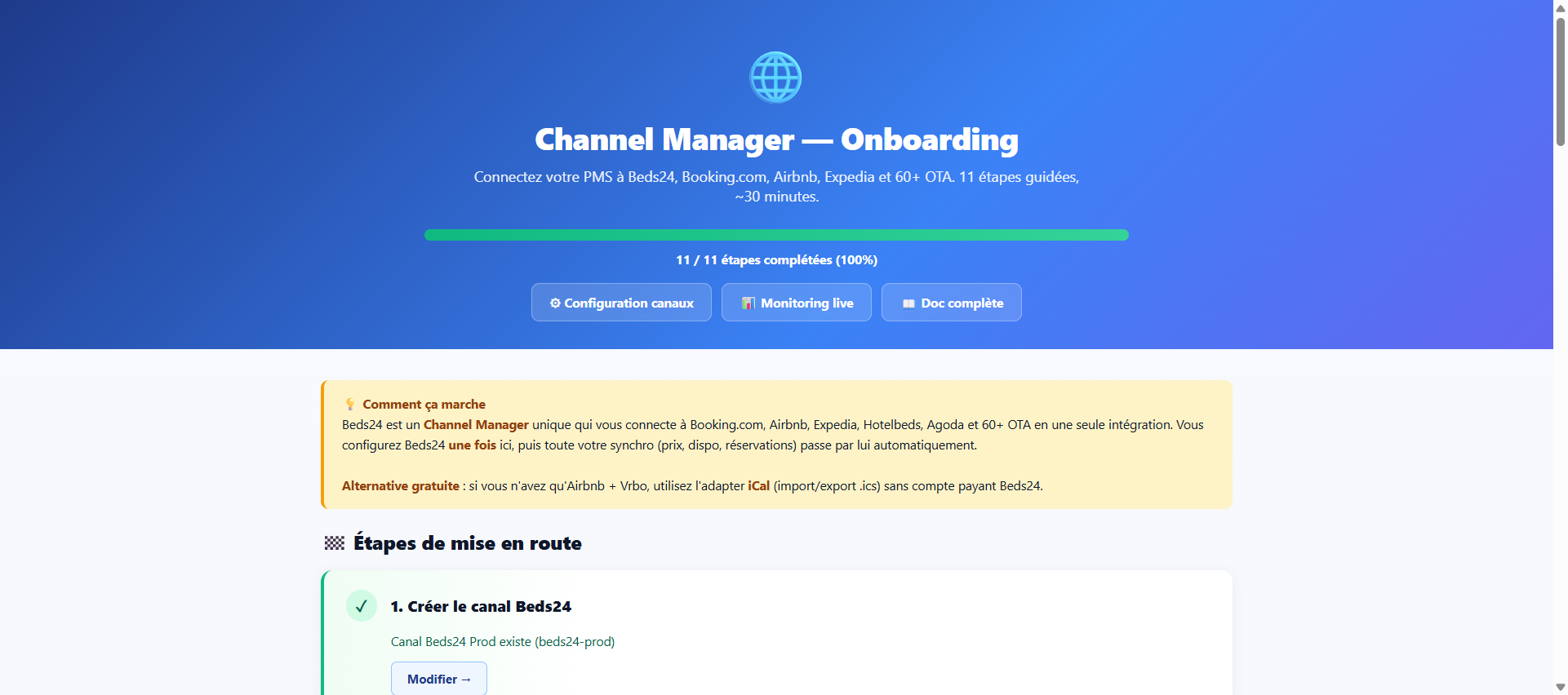 Onboarding Channel Manager Kiaro PMS — 11 étapes auto-détectées